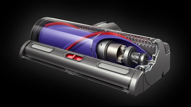 Cutaway of Motorbar™ cleaner head with hair removal vanes.